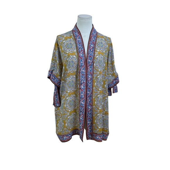 Max Edition Womens Yellow Multicolor Kimono Jacket Floral Lightweight Size S - Picture 1 of 8